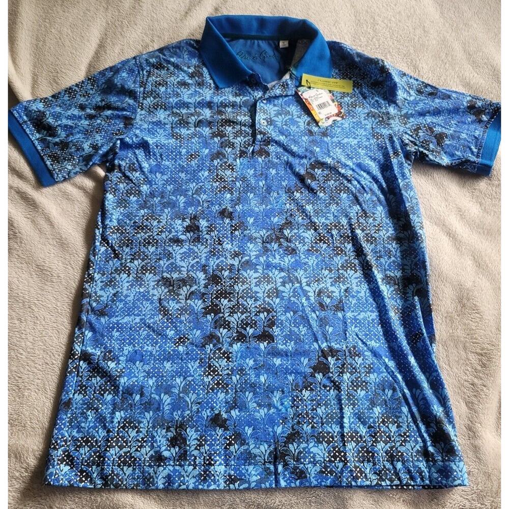 Robert Graham Mens Small Polo Shirt Blue Floral Pattern New Classic Fit Warden
